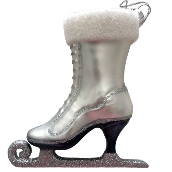 GLASS FIGURE SKATE ORNAMENT WITH SILVER GLITTER - Picture 5 of 13